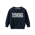 Kids navy blue fleece sweatshirt with 1986 applique and front pocket detail - 90 / Royal Blue
