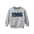 Kids grey fleece sweatshirt with 1986 print, kangaroo pocket and ribbed cuffs - 90 / Heather Grey