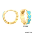 Close-up detail of 4x14mm heart hoop earrings in gold finish with blue enamel - Sky Blue Heart Style (EA33290KG)
