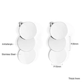 Detail view showing 35mm geometric stainless steel drop earrings with triple disc design - Triple Overlapping Round Disc Silver (EA547001S)