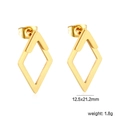 Detail view of gold heart geometric earrings with dimensions 12.5x21.2mm and weight 1.8g - Hollow Rhombus Overlaid V-Bar Geometric Earrings (EA5D2001G)