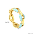 Gold chain link ring with blue enamel inlay, 6.5mm width and 3.5g weight for women - US 7 / Sky Blue (RI1493K)