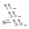 Boucles d'oreilles en acier chirurgical avec zircone ronde et fermoir à vis en 3mm 4mm 5mm - Fermoir à Vis / 3mm / Argent Rond (EA600403-5S)