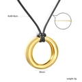 Detailweergave van de 35mm gouden ring hanger ketting met afmetingen en gewicht - Goud Gepolijste Ronde Ring Hanger Zwart Koord (NE2E3701G)