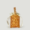 Handmade amber acrylic flower beaded handbag with pearl accents and drawstring lining - Orange
