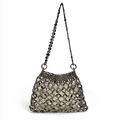 Borsa a mano fatta a mano in paillettes grigio canna di fucile con interno bianco e tracolla - Canna di fucile