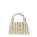 Borsa a mano fatta a mano in perle crema con design intrecciato e manico curvo per donna - Bianco