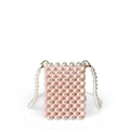 Chic mini crossbody bag crafted from pink and white faux pearls with metal hooks - Pink