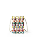 Mini borsa a tracolla in perline di legno colorate con cinturino in perle bianche - Arcobaleno