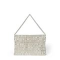 Silver beaded woven handbag with glittering sequins and top handle for women - White