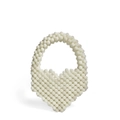 Borsa a mano a cuore in perline intrecciate beige con manico abbinato e texture - Bianco