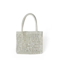 Handmade woven white pearl tote bag with beaded handle in vintage minimalist style - White