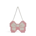 Handmade pink and white beaded butterfly handbag with elegant beaded top handle - Pink