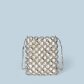 Borsa a tracolla chic intrecciata con perline di metallo argento e fodera in raso - Argento