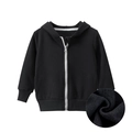 Kids black hooded zip-up sweatshirt with warm fleece lining and ribbed cuffs - 100cm / Tops / Black