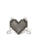 Mini borsa a tracolla a forma di cuore con perline bicolore argento e canna di fucile - Argento