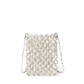 Borsa a tracolla fatta a mano con perle bianche e paillettes in metallo argentato - Bianco