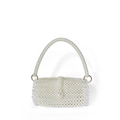 Handgefertigte weiße Perlenhandtasche mit goldenen Ringen und Retro-Abend-Stil - Weiß