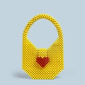 Bolso de cuentas amarillo brillante hecho a mano con diseño de corazón rojo y asa - Amarillo