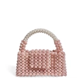 Borsa rosa con perline e pompon testurizzati con elegante manico in perle bianche - Rosa