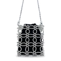 Detail of silver beaded hollow frame with a black drawstring pouch and metal chain - Silver