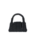 Handgefertigte schwarze Perlenhandtasche mit Vintage-Webdesign und Perlengriff - Schwarz