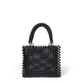 Handmade black beaded tote bag with glossy finish and elegant gold ring hardware details - Black