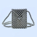 Mini silver beaded crossbody bag handmade with metallic beads for stylish summer outfits - Silver