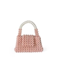 Handgefertigte rosa Perlen-Handtasche mit weißen Akzenten und abgerundetem Tragegriff - Rosa