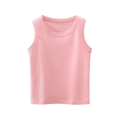 Children's solid pink cotton sleeveless vest top with round neck and ribbed trim - 90cm / Pink