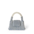Handgefertigte Perlenhandtasche mit hellblauen und perlweißen Streifen und Tragegriff - Blau