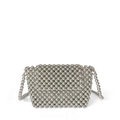 Handmade woven silver beaded crossbody bag with a metallic finish and a beaded shoulder strap - Silver