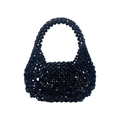 Macro detail of hand-beaded black evening bag with faceted beads and crescent shape - Black