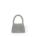 Handgefertigte silberne Perlenhandtasche in Trapezform mit strukturiertem Metallgriff - Silber