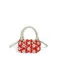 Handgemaakte mini kralentas voor meisjes met rode witte parels en metalen ketting - Rood