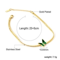 Gold plated stainless steel butterfly anklet with green enamel and flat snake chain - Green Butterfly An12160jg