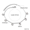 Detail eines Edelstahl-Fußkettchens mit 6x6mm Zirkoniasteinen und Längenangaben - Silber Weiß Zirkonia (AN11840AS)