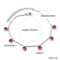 Detail eines 18K vergoldeten Edelstahl-Fußkettchens mit runden roten Zirkonia-Steinen - Silber Rot Zirkonia (AN11840RS)
