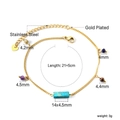 Detail view of colorful beads and rectangular gemstone on a gold-plated stainless steel anklet - Lapis Lazuli Color Rectangular Stone (AN12140DG)