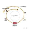 Detailed view of gold plated stainless steel anklet with colorful beads and dimensions - Red Rectangular Stone (AN12140QG)