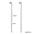 Detail view of long tassel earrings showing dimensions 5.5cm length and 2g weight - 2mm White Zirconia Steel Color