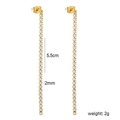 Detailed view of long gold tassel earrings with zircon stones and precise 5.5cm measurement - 2mm White Zirconia Gold Color