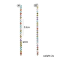 Close-up of long stainless steel rainbow zircon tassel earrings measuring 5.5cm in length - 2mm Multicolored Zirconia Steel Color