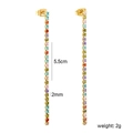 Detail view of 5.5cm rainbow zircon drop earrings with gold-plated stainless steel base - 2mm Multicolored Zirconia Steel Color