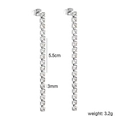 Detailed view of long zircon tassel earrings with 5.5cm length and 3mm stone width - 3mm White Zirconia Steel Color