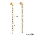Detail view of 5.5cm gold linear earrings with round cubic zirconia and size dimensions - 3mm White Zirconia Gold Color