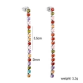 Detail view of colorful zircon tassel earrings showing 5.5cm length and size specs - 3mm Multicolored Zirconia Steel Color