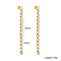 Detailed view of long gold tassel earrings with clear zircon measuring 5.5cm in length - 4mm White Zirconia Gold Color
