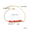 Detail of gold stainless steel anklet with rectangular red marble stones and dimensions - Red Style (AN12130QG)