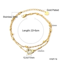 Close-up of layered 18k gold plated stainless steel anklet with Love heart charm - Hollow Heart (AN12060AG)